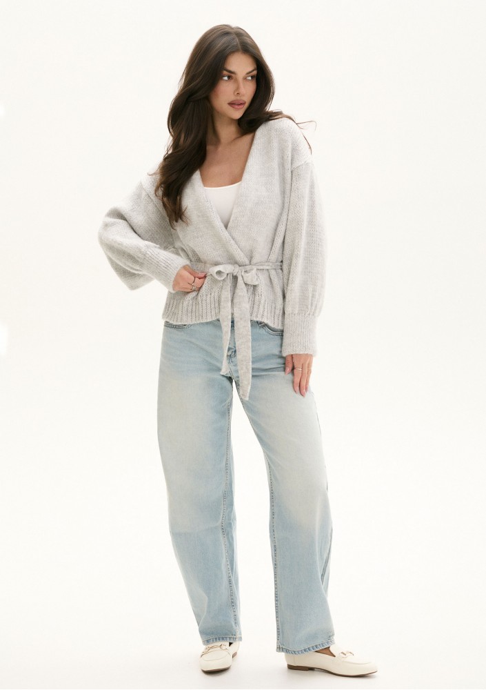Eve - Soft melange grey cardigan with a belt