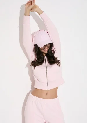 Roxy - Short pastel pink zipped jumper with a hood