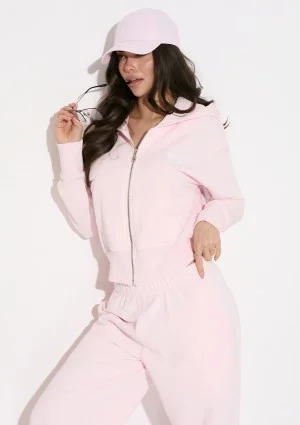 Roxy - Short pastel pink zipped jumper with a hood