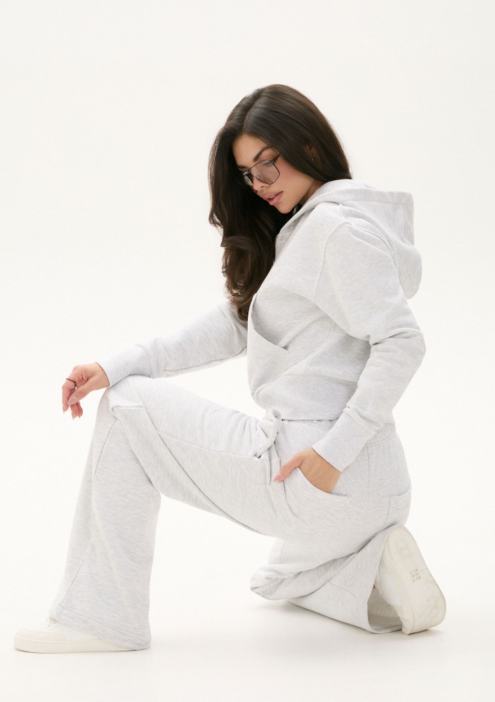 Roxy - Short melange grey zipped jumper with a hood