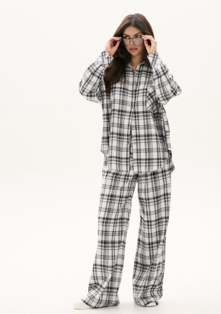 Duty - Black and white checked winceyette oversize shirt