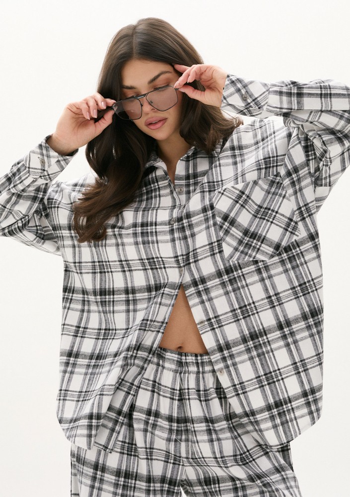 Duty - Black and white checked winceyette oversize shirt