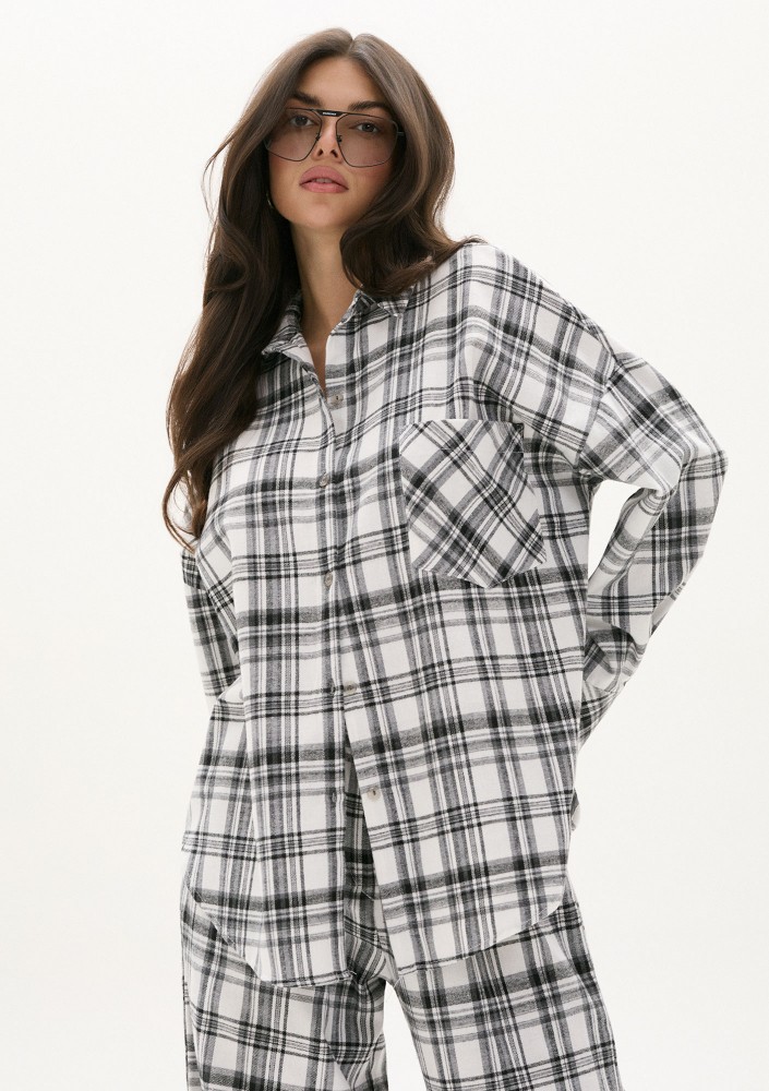 Duty - Black and white checked winceyette oversize shirt
