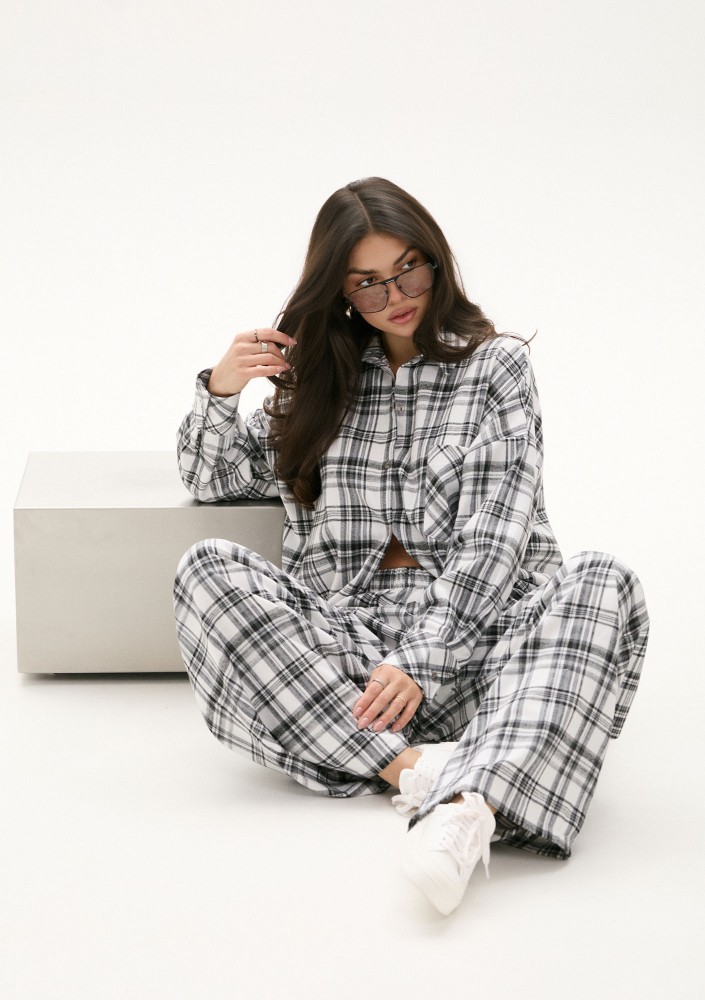 Duty - Black and white checked winceyette oversize shirt
