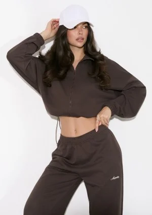 Glide - Dark chocolate brown zipped cotton jumper