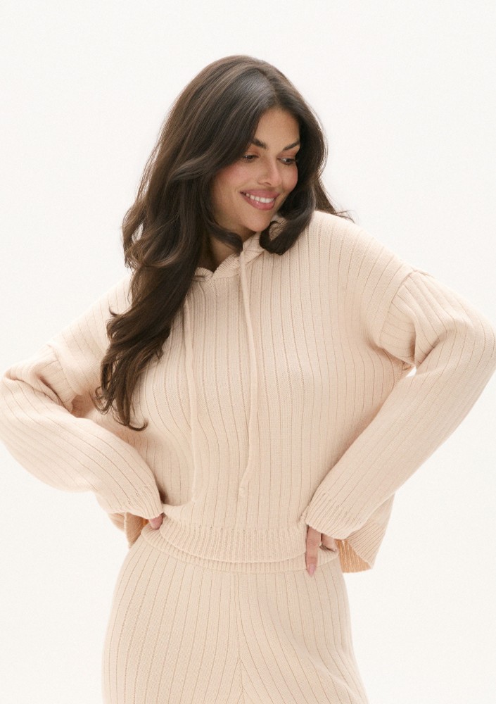 Barro - Beige knitted in stripes hoodie