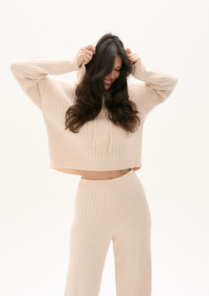 Barro - Beige knitted in stripes hoodie