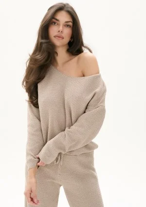 Misti - Latte beige waffle weaved sweater