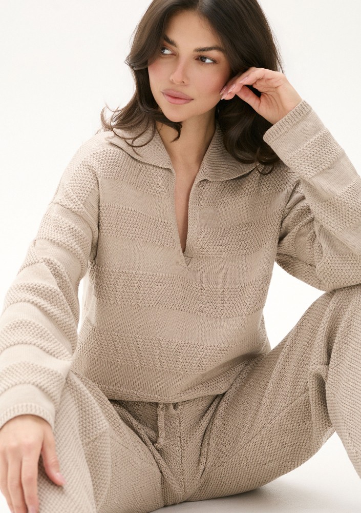 Misti - Latte beige waffle weaved pants