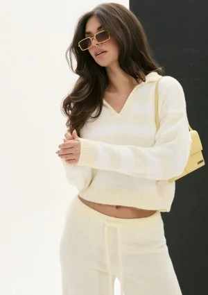 Vivi Soft - Yellow striped sweater with a collar