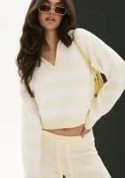 Vivi Soft - Sweter dzianinowy w paski z kołnierzykiem Cytrynowy