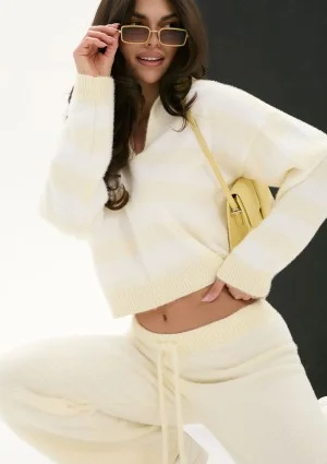 Vivi Soft - Yellow striped sweater with a collar