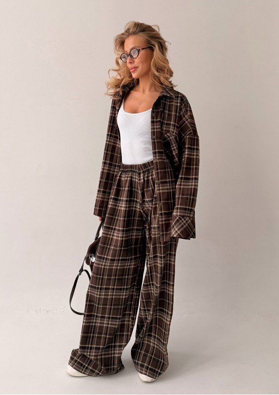 Duty - Spodnie z flaneli w kratę Brown