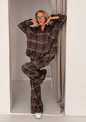 Duty - Brown checked winceyette oversize shirt