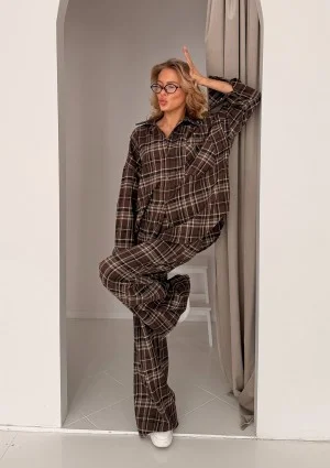 Duty - Brown checked winceyette oversize shirt