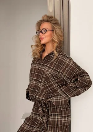 Duty - Koszula oversize z miękkiej flaneli w kratę Brown