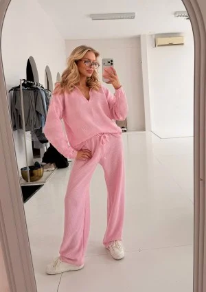 Misti Knit - Pink waffle weaved sweater