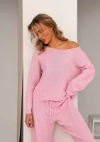 Misti - Miękki sweter dzianinowy o waflowym splocie Różowy