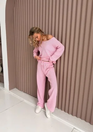 Misti - Miękki sweter dzianinowy o waflowym splocie Różowy