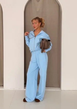 Roxy - Short baby blue zipped jumper with a hood