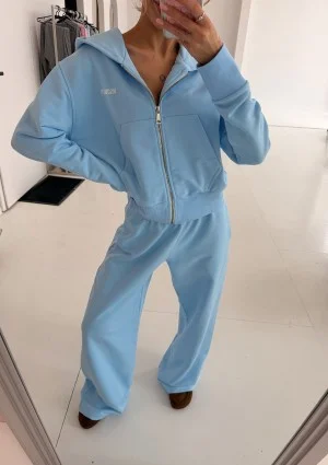 Roxy - Short baby blue zipped jumper with a hood