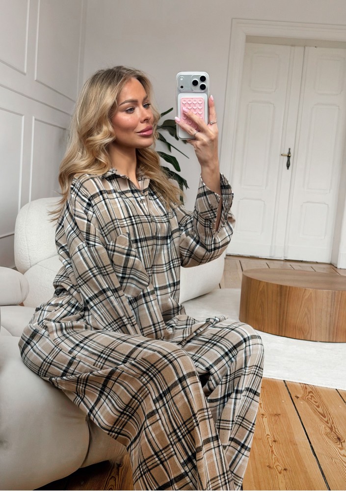 Duty - Beige checked winceyette oversize shirt