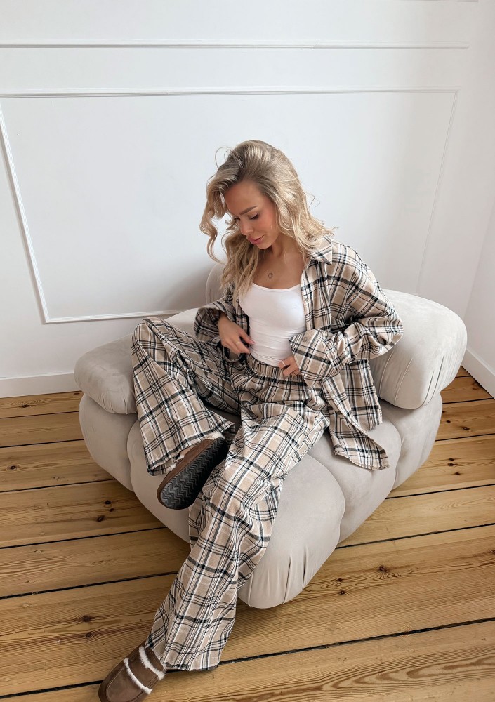 Duty - Beige checked winceyette oversize shirt