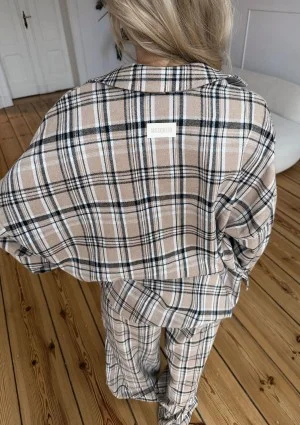 Duty - Beige checked winceyette oversize shirt