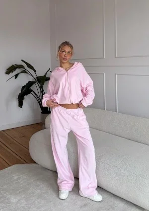 Lush - Pastel pink zipped velvet hoodie