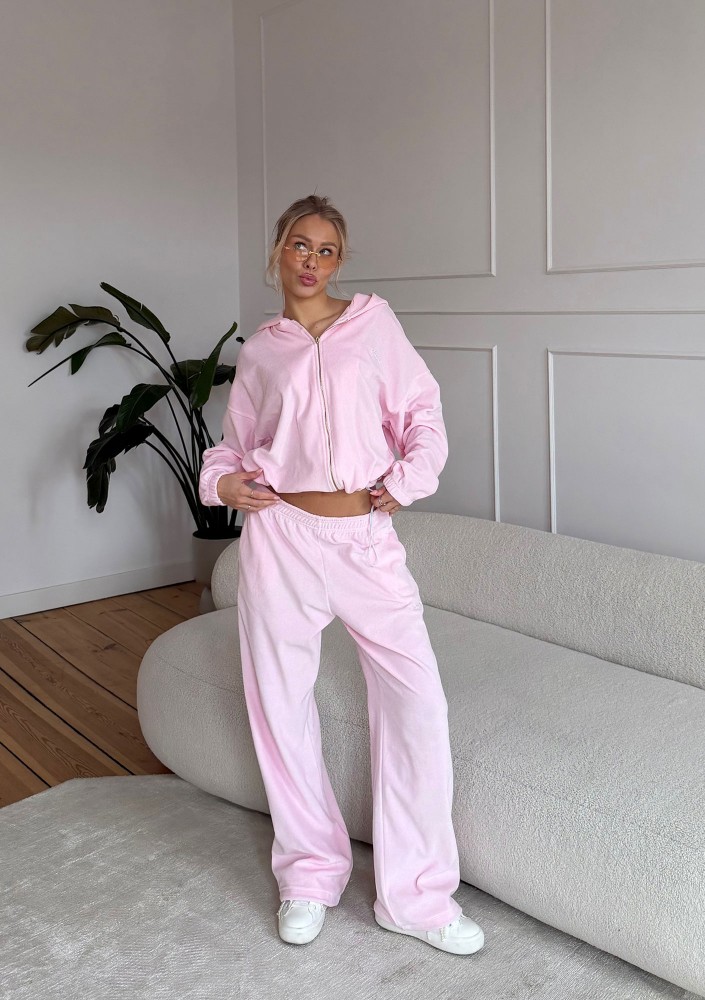 Lush - Pastel pink zipped velvet hoodie