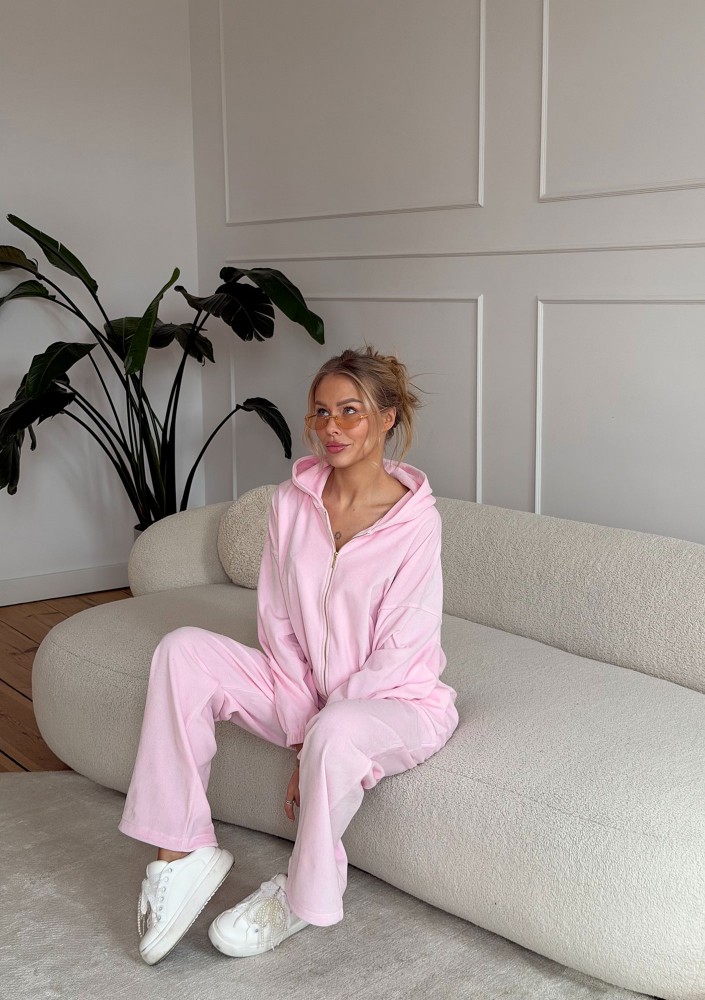 Lush - Pastel pink zipped velvet hoodie