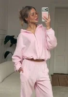 Lush - Bluza welurowa na zamek z kapturem Pastel Pink