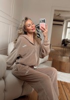 Lush - Latte beige zipped velvet hoodie