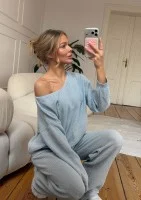 Misti - Light blue waffle weaved sweater