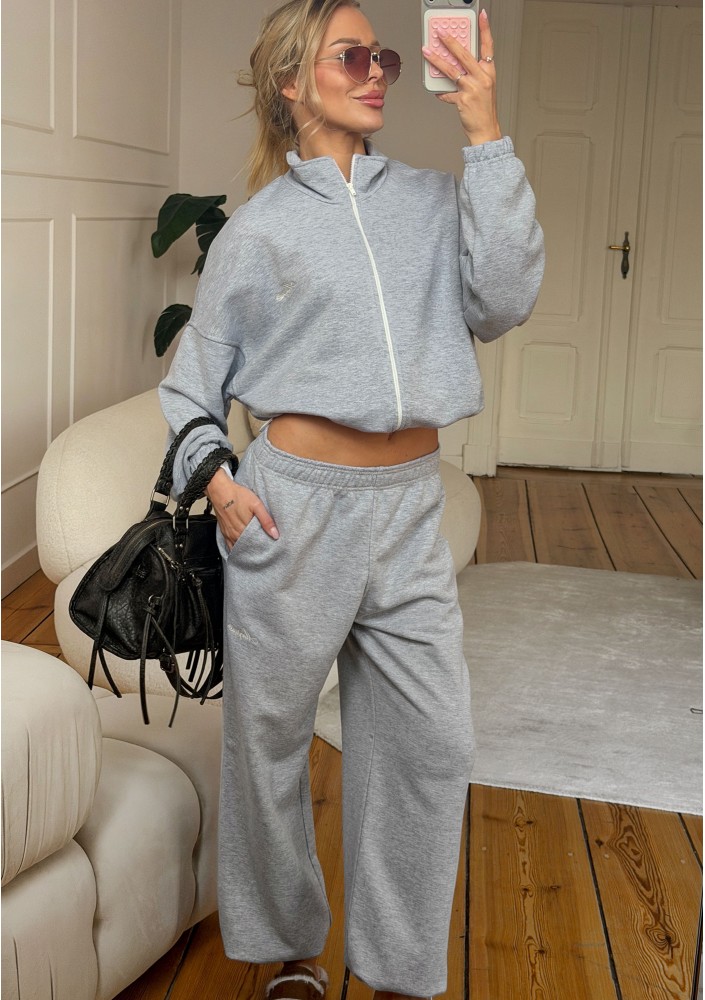 Glide - Melange grey zipped cotton jumper