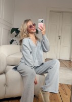 Yoko - Dzianinowy sweter z kołnierzykiem polo o wydłużonym kroju Szary Melanż
