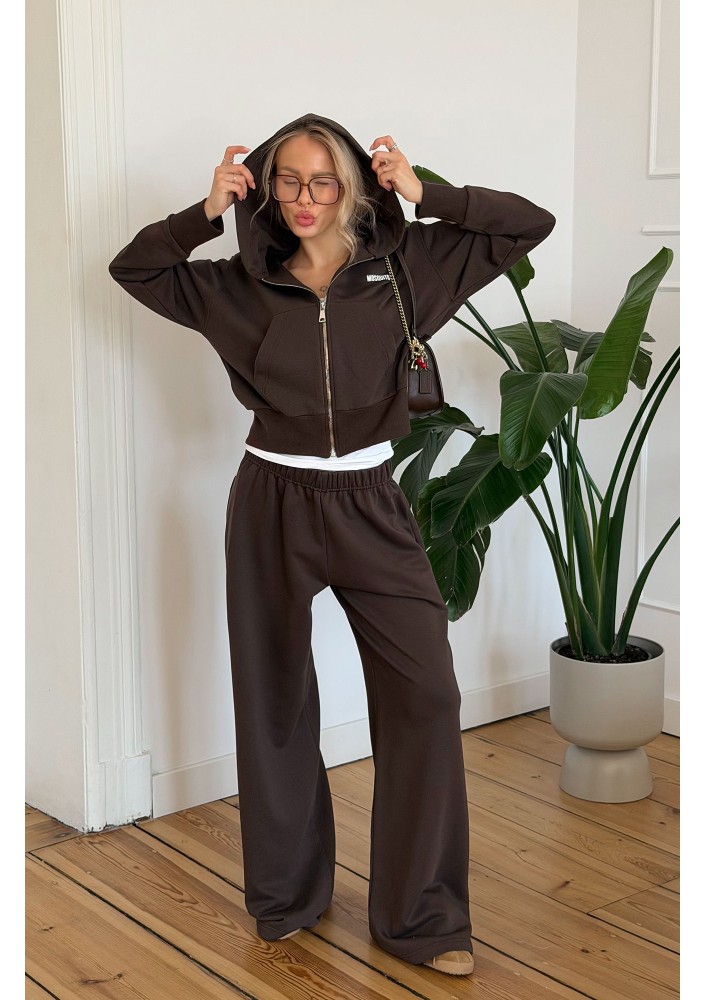 Roxy - Short dark chocolate brown zipped jumper with a hood