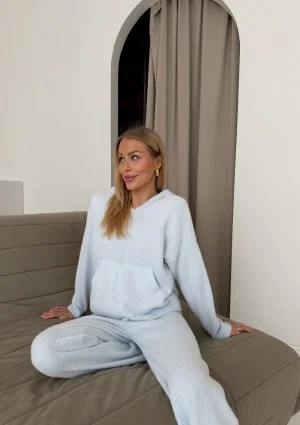 Nemi Soft - Bluza dzianinowa z kapturem i kieszenią Błękitna