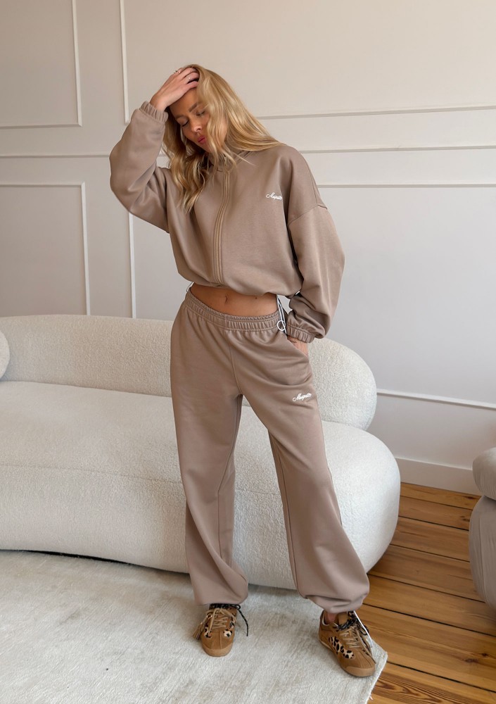 Glide - Latte beige zipped cotton jumper