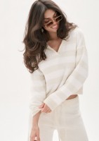 Vivi Soft - Beige striped sweater with a collar