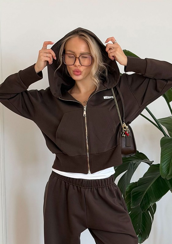 Roxy - Krótka bluza rozpinana z kapturem Dark Chocolate