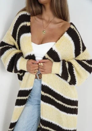 Marin - Yellow striped knit maxi cardigan