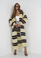 Marin - Dzianinowy kardigan maxi w pasy Cytrynowy