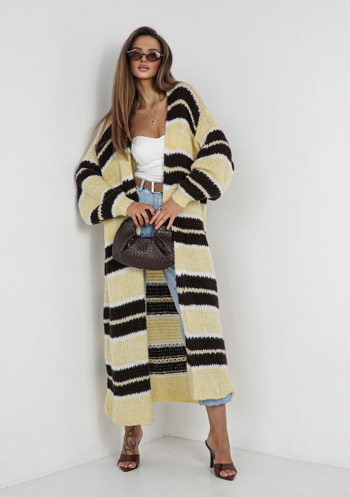 Marin - Yellow striped knit maxi cardigan