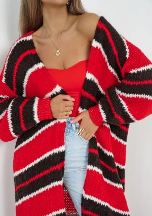 Marin - Red striped knit maxi cardigan