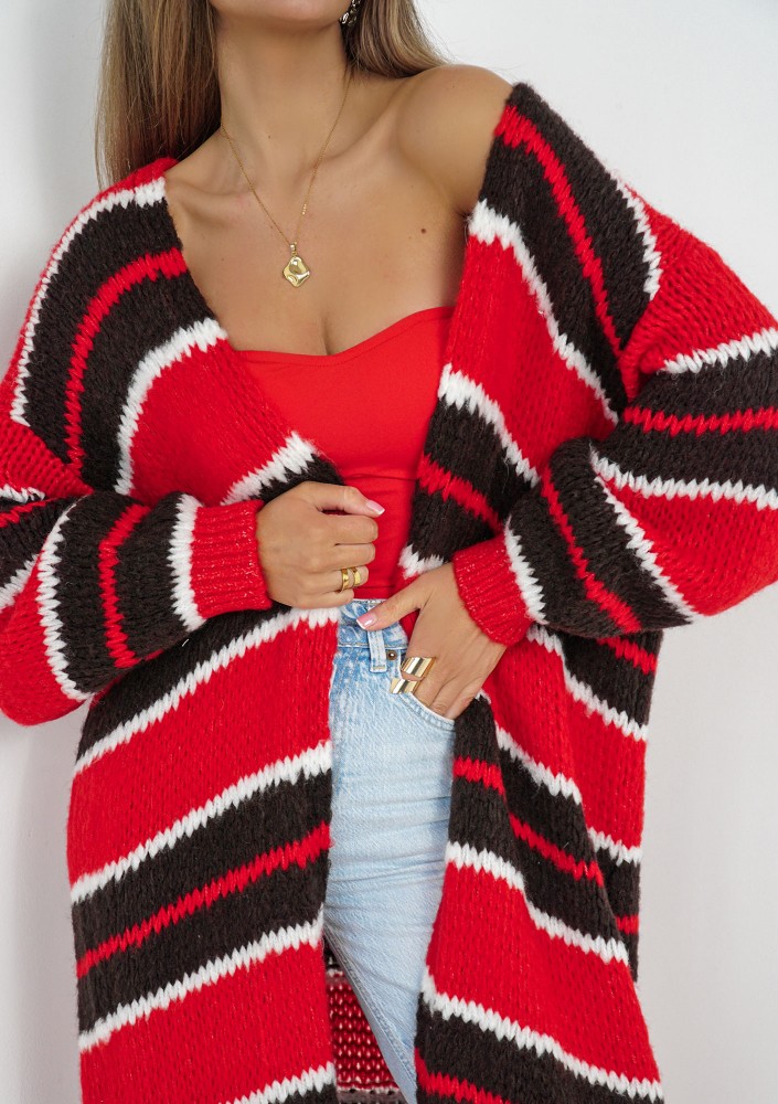 Marin - Red striped knit maxi cardigan