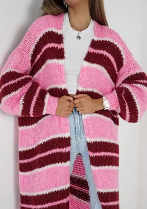 Marin - Pink striped knit maxi cardigan