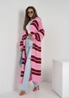 Marin - Pink striped knit maxi cardigan