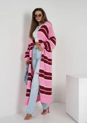 Marin - Pink striped knit maxi cardigan