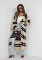 Marin - Beige striped knit maxi cardigan